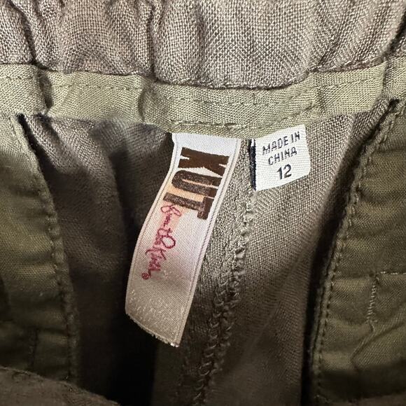 Kut From The Kloth 100% Linen Drawstring‎ Wide Leg Pants Green Sz 12 Essential - Picture 2 of 9